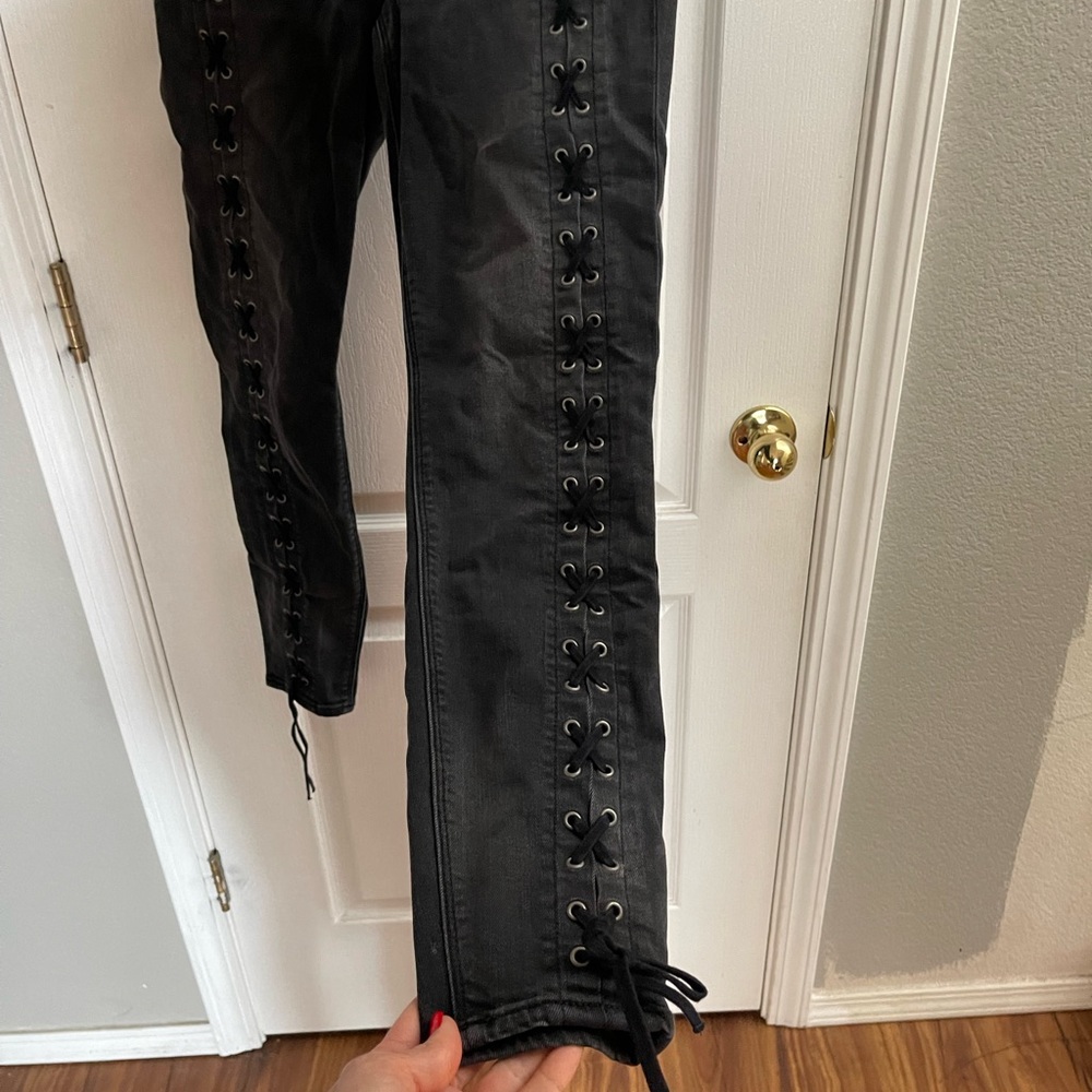 Mid Rise Black Ankle Jeans with Tie/Lace Up Sides - Picture 3 of 5